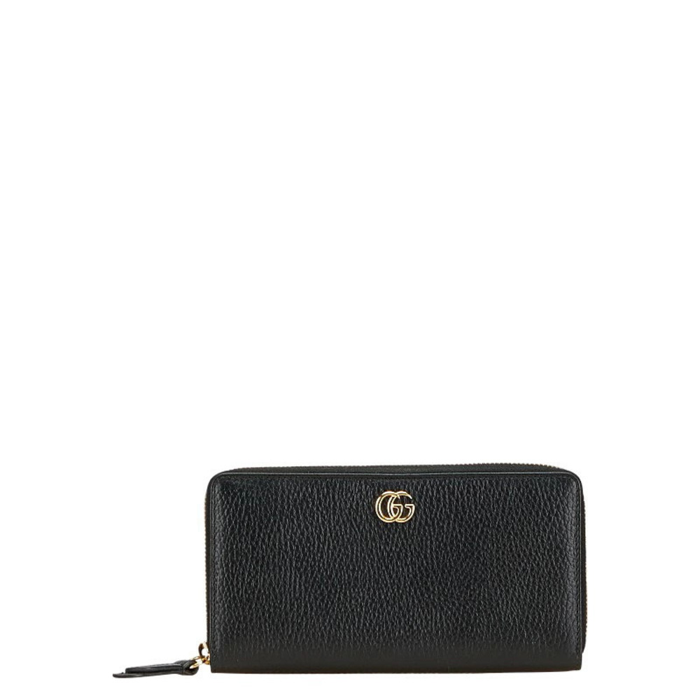 Gucci GG Marmont Round Zip Long Wallet Black Leather